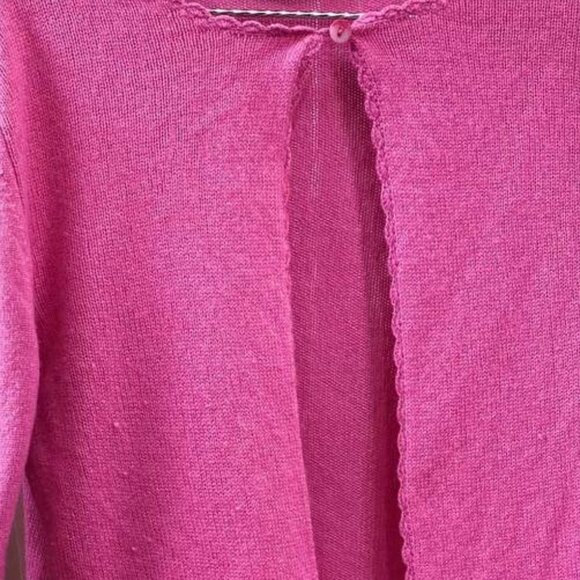 Vintage Pink Knit Cardigan Sweater with Scallop Trim - Picture 3 of 3